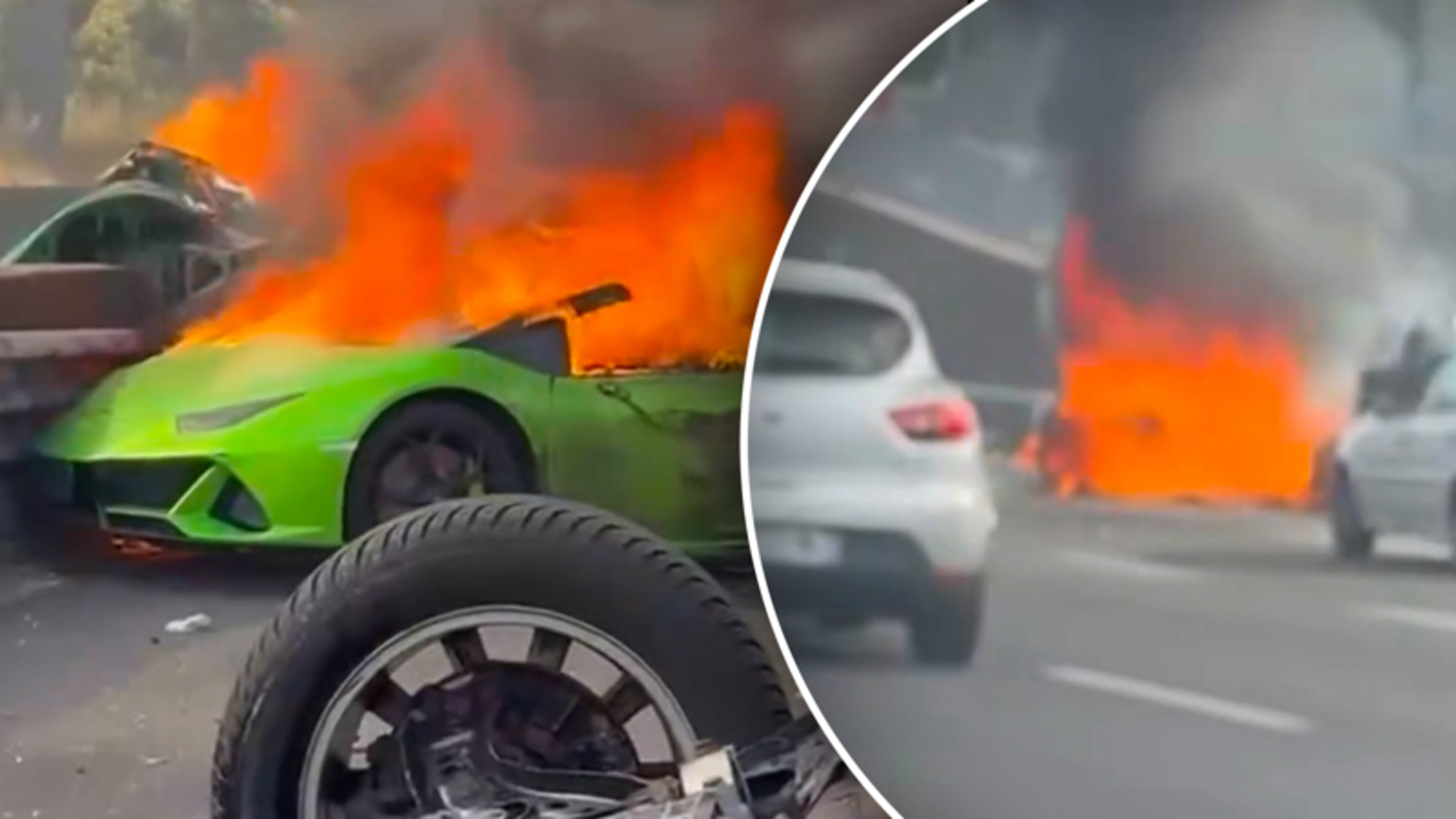 Lamborghini versplinterd en in brand na dodelijk ongeval A3 bij Parijs